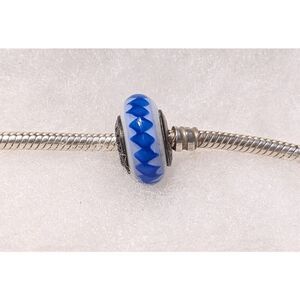 NEW Pandora White & Blue Murano Glass Beads w/Blue Decor